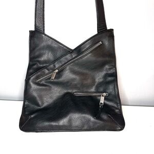 Joe's Jeans "Josie" Moto Style Messenger Crossbody Bag Black Vegan Leather